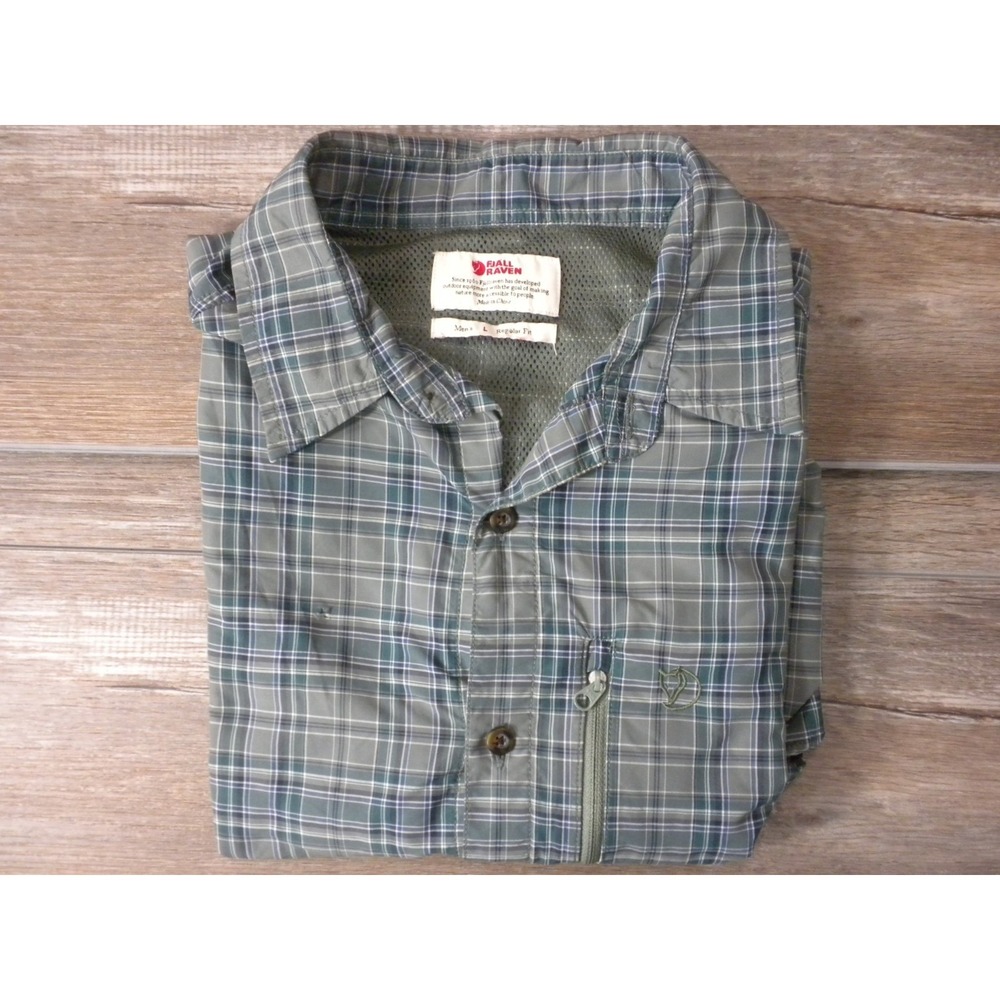 Fjallraven Shirt Mens L Green Abisko Hike Plaid Button Up Granola Outdoor Trail